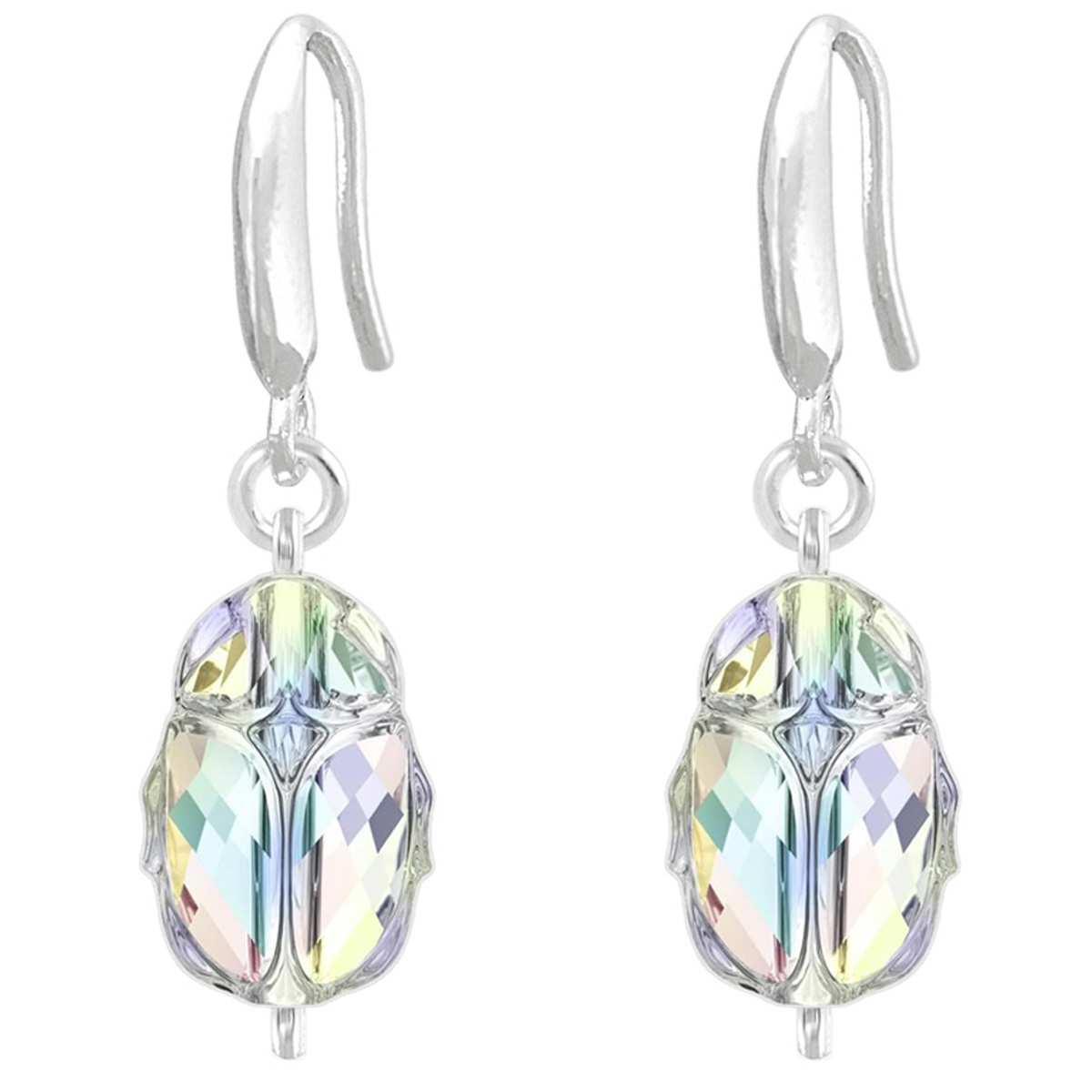 Boucles d\'oreilles argent artisanales \'Scarabée\' blanc boréal argenté - 12x8 mm - [Q4660]