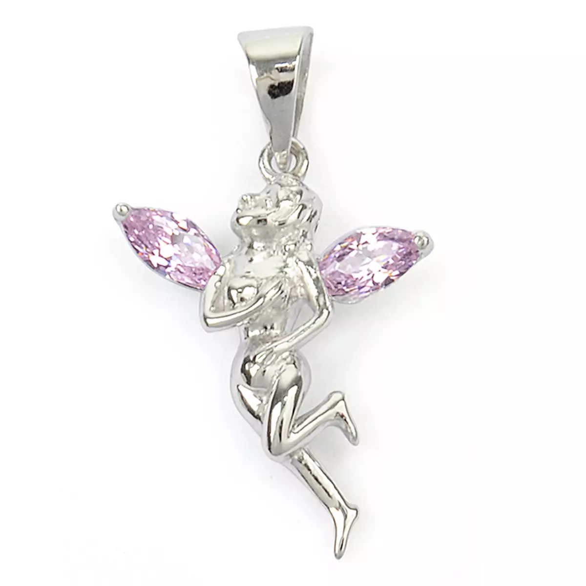 les trésors de lily Pendentif argent 'Fée Clochette' rose argenté (rhodié) 25x15 mm [Q9405]
