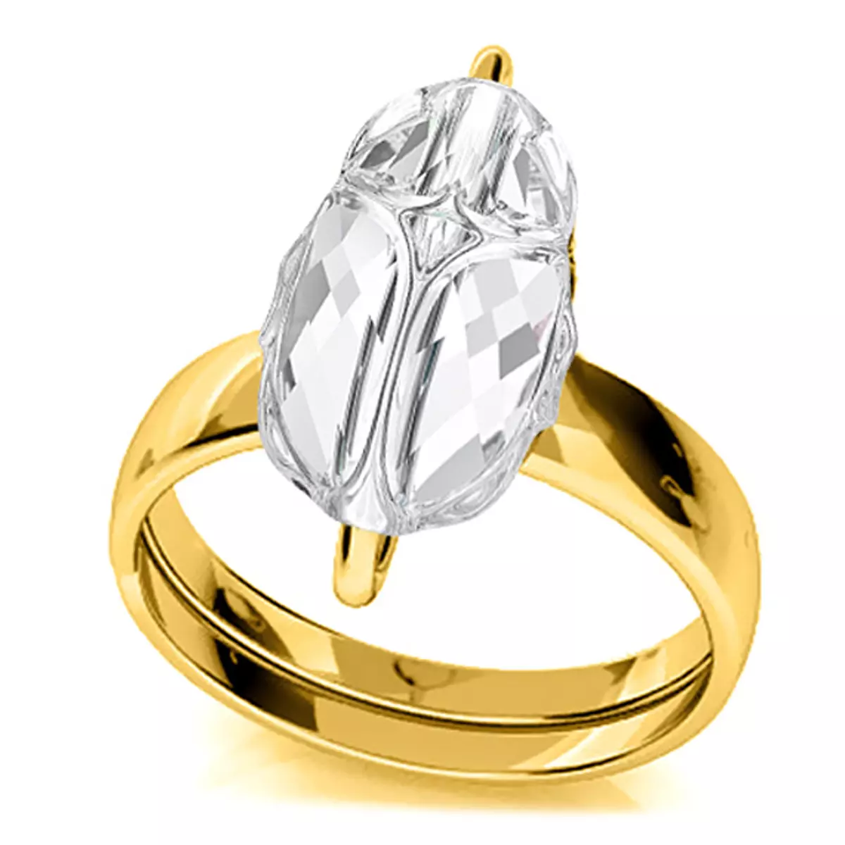 les trésors de lily Bague argent artisanale 'Scarabée' blanc doré 12x8 mm [R0933]