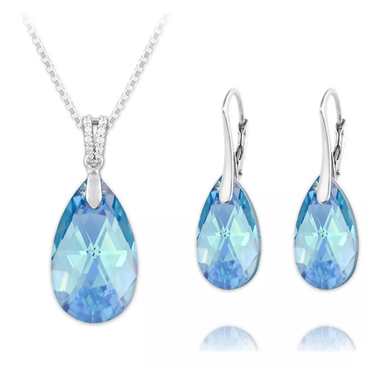les trésors de lily Parure argent artisanales 'Sissi' bleu aquamarine argenté (collier et boucles) 15x9 mm [R0945]