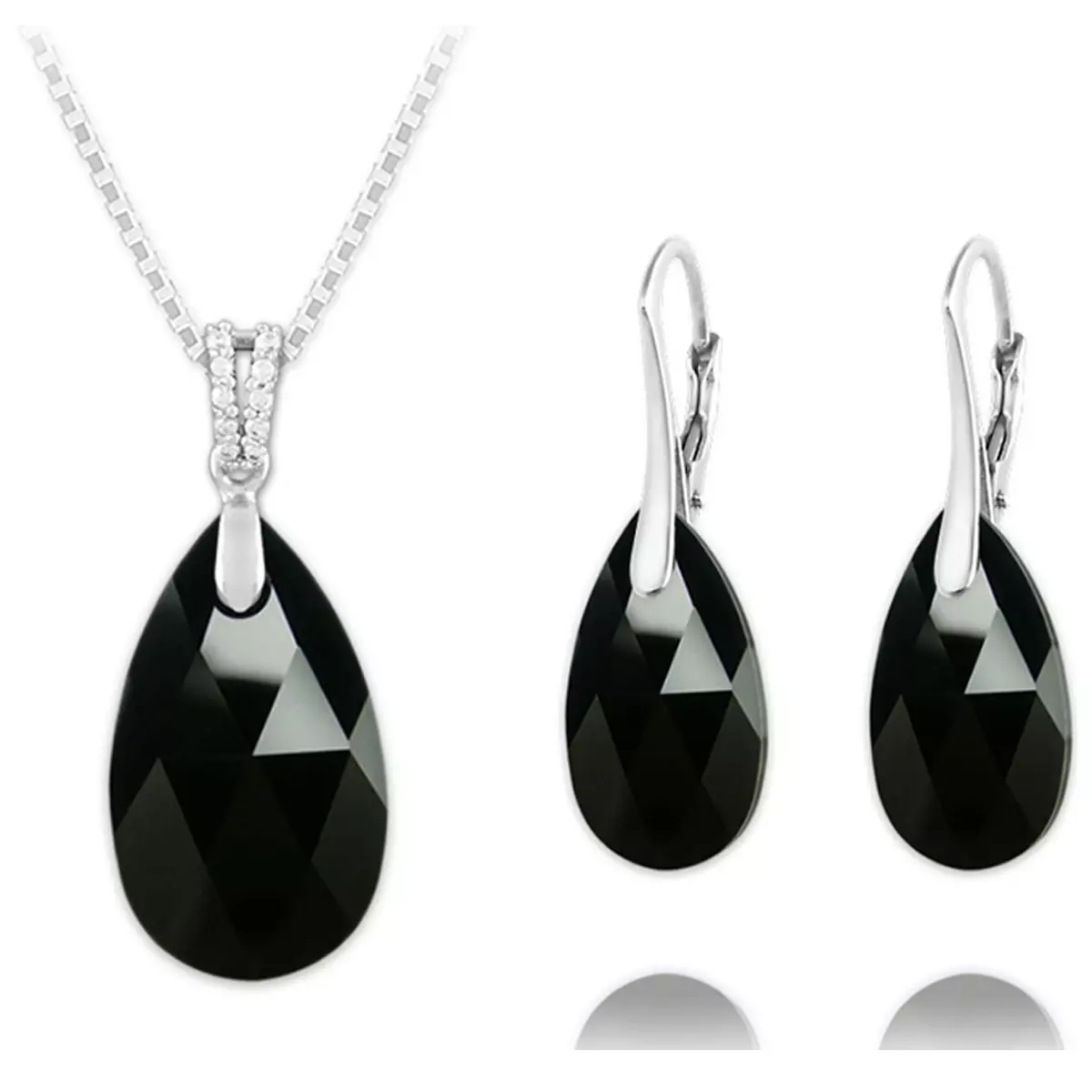 les trésors de lily Parure argent artisanales 'Sissi' noir argenté (collier et boucles) 15x9 mm [R0948]