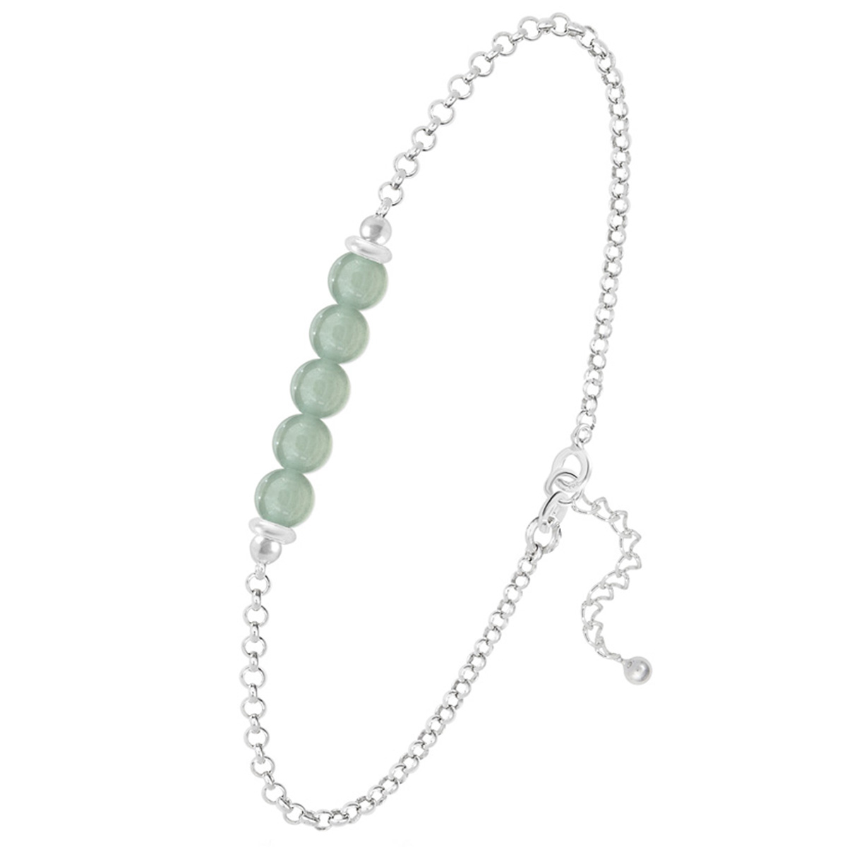 Bracelet argent artisanal \'Mineralia\' vert aventurine argenté - 20x4 mm - [R0951]
