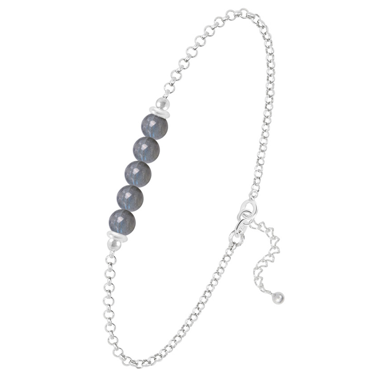 Bracelet argent artisanal \'Mineralia\' labradorite argenté - 20x4 mm - [R0952]