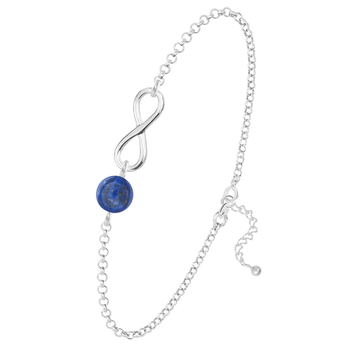 Bracelet argent artisanal \'Infini\' lapis lazuli argenté - 12x10 mm - [R0973]