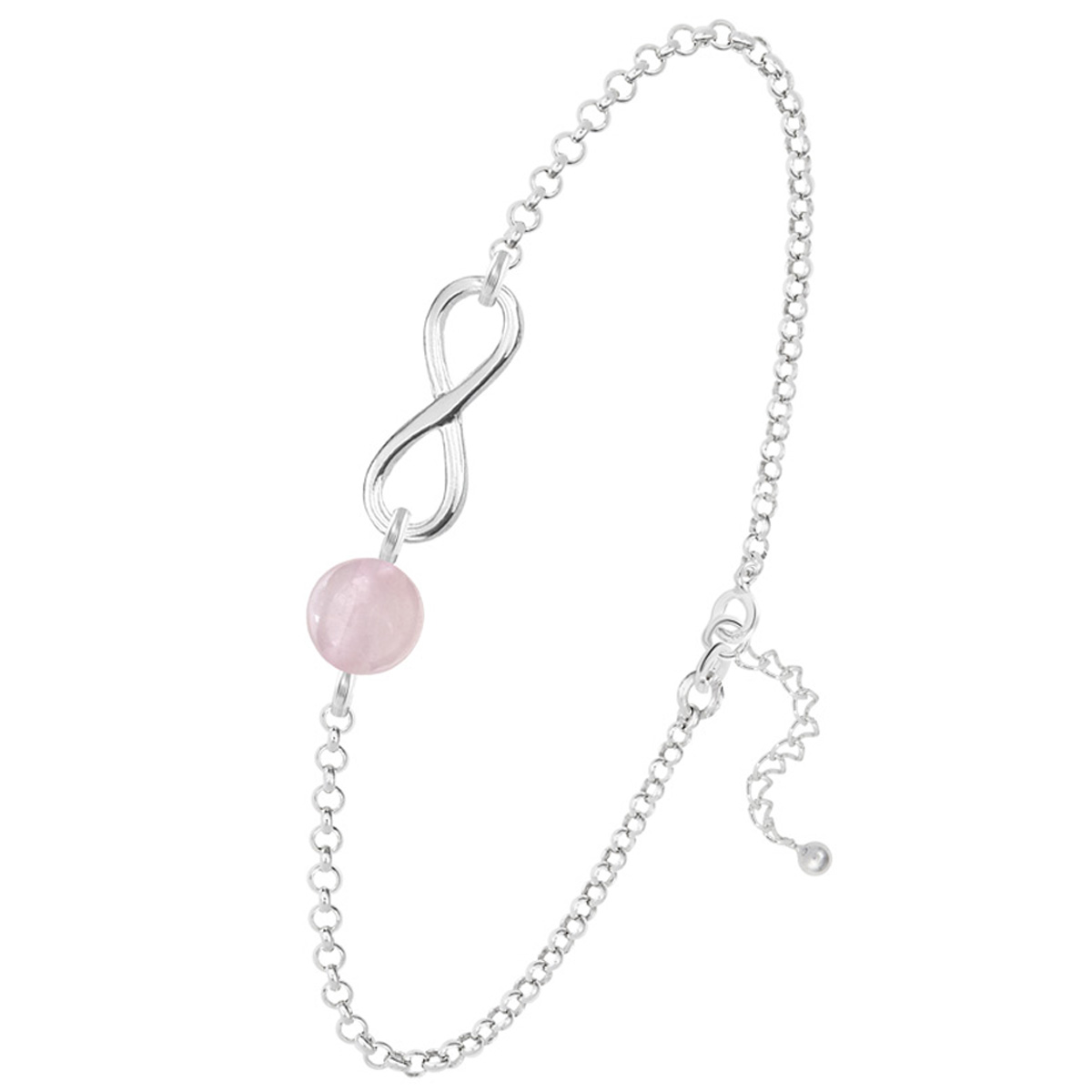 Bracelet argent artisanal \'Infini\' quartz rose argenté - 12x10 mm - [R0974]