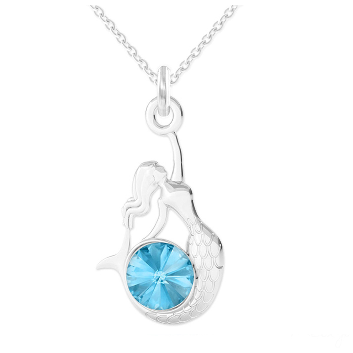 Collier argent artisanal \'Sirène\' aquamarine argenté - 18x12 mm - [R1011]