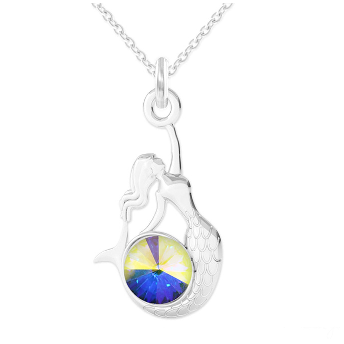 Collier argent artisanal \'Sirène\' blanc boréal argenté - 18x12 mm - [R1012]