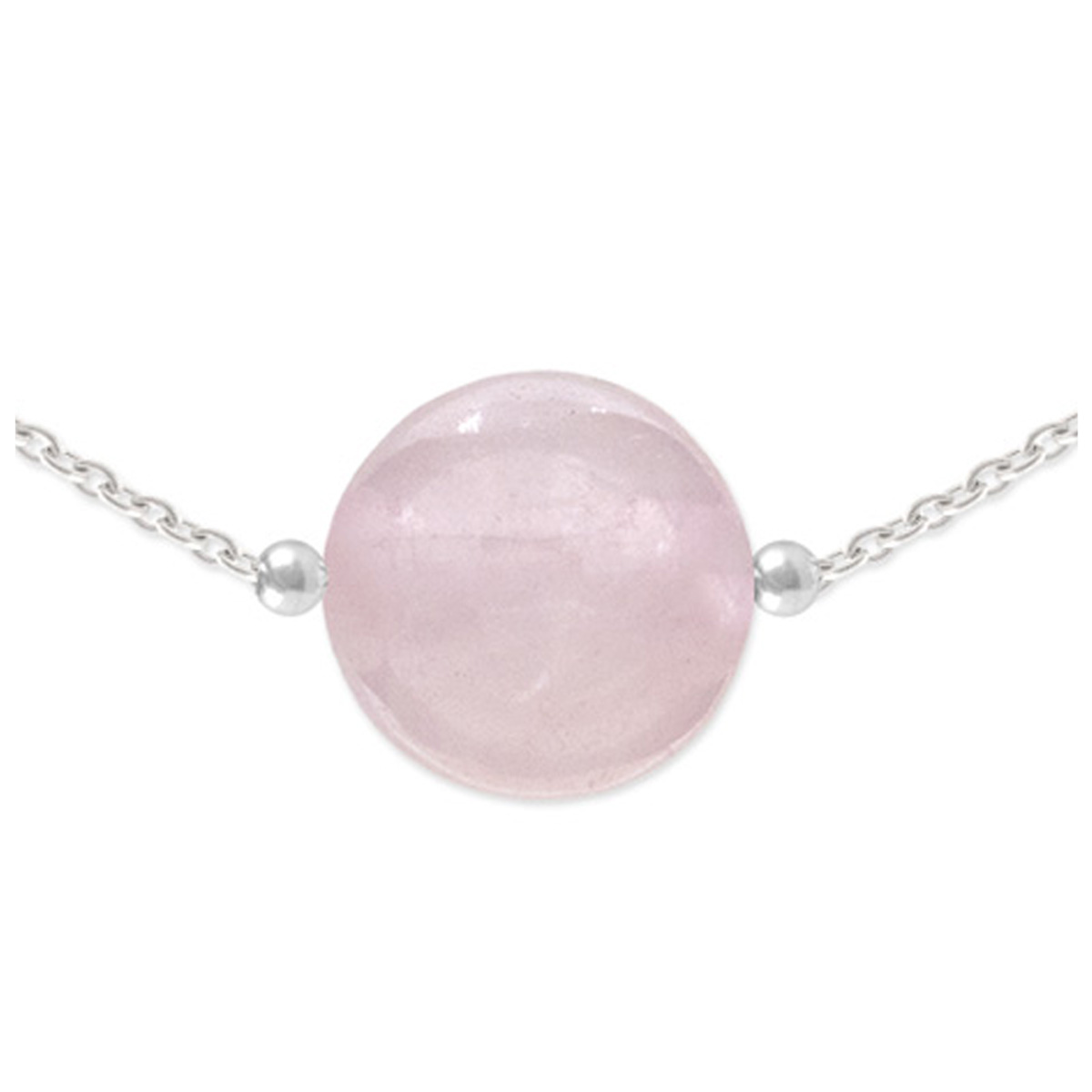 Collier argent artisanal \'Mineralia\' quartz rose argenté - 10 mm - [R1025]