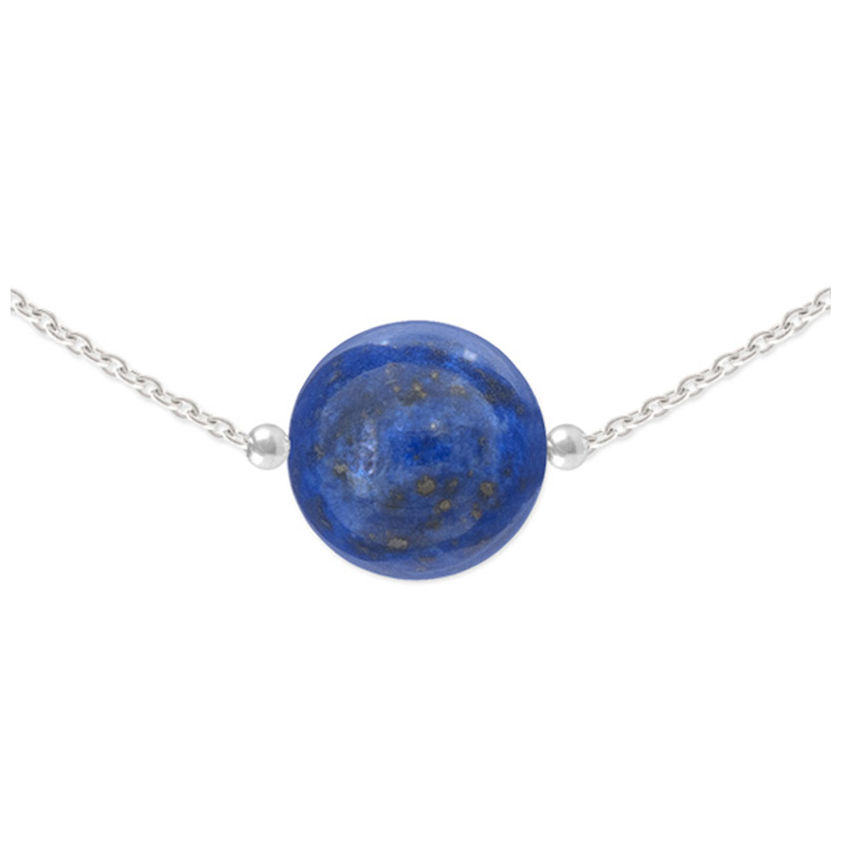 Collier argent artisanal \'Mineralia\' lapis lazuli argenté - 10 mm - [R1028]