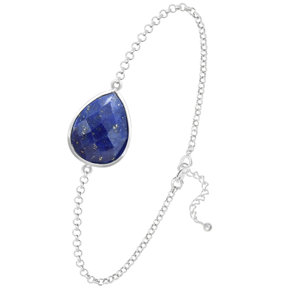 Bracelet argent artisanal \'Mineralia\' lapis lazuli argenté - 18x14 mm - [R1037]
