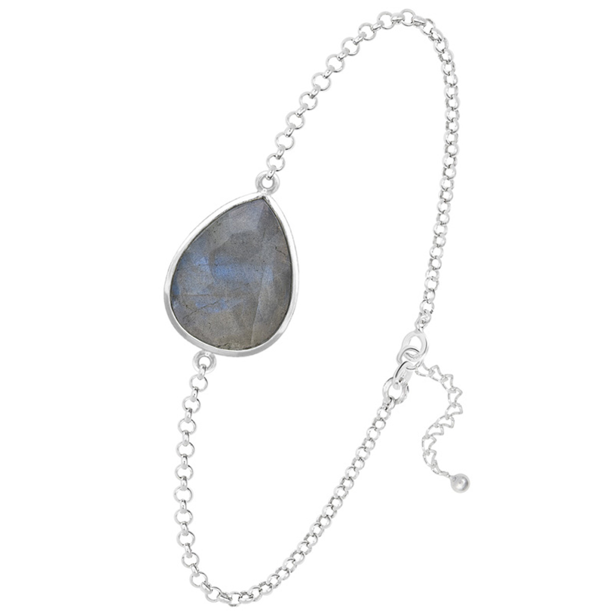 Bracelet argent artisanal \'Mineralia\' labradorite argenté - 18x14 mm - [R1038]