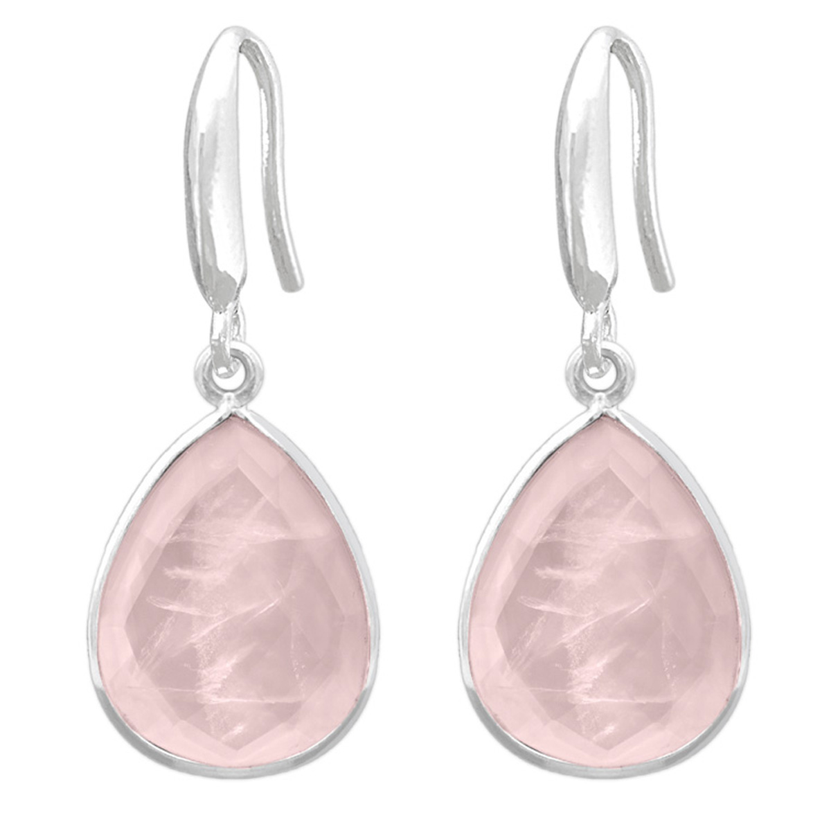 Boucles d\'oreilles argent artisanales \'Mineralia\' quartz rose argenté - 18x14 mm - [R1046]