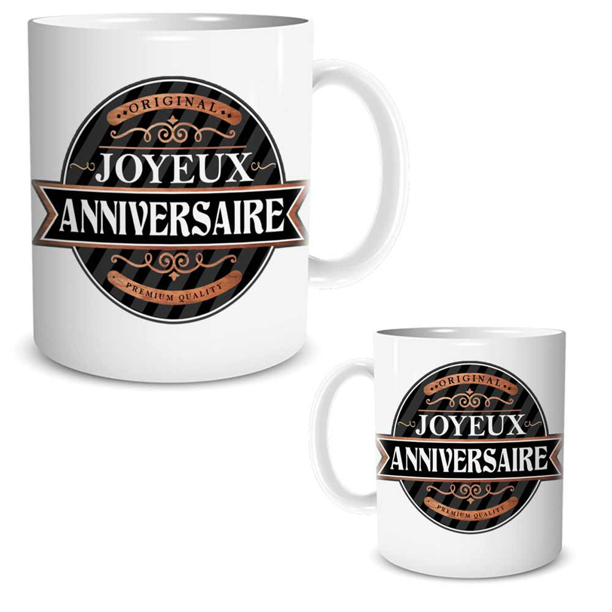 Mug céramique \'Joyeux Anniversaire\' noir marron blanc - 95x80 mm - [R2155]