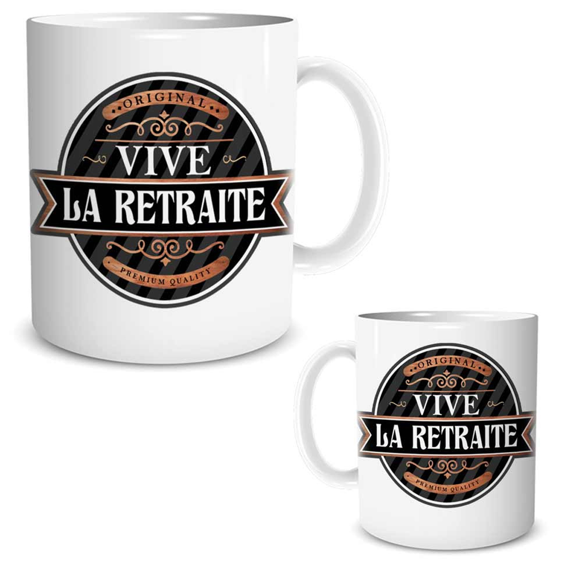 Mug céramique \'Vive la Retraite\' noir marron blanc - 95x80 mm - [R2601]