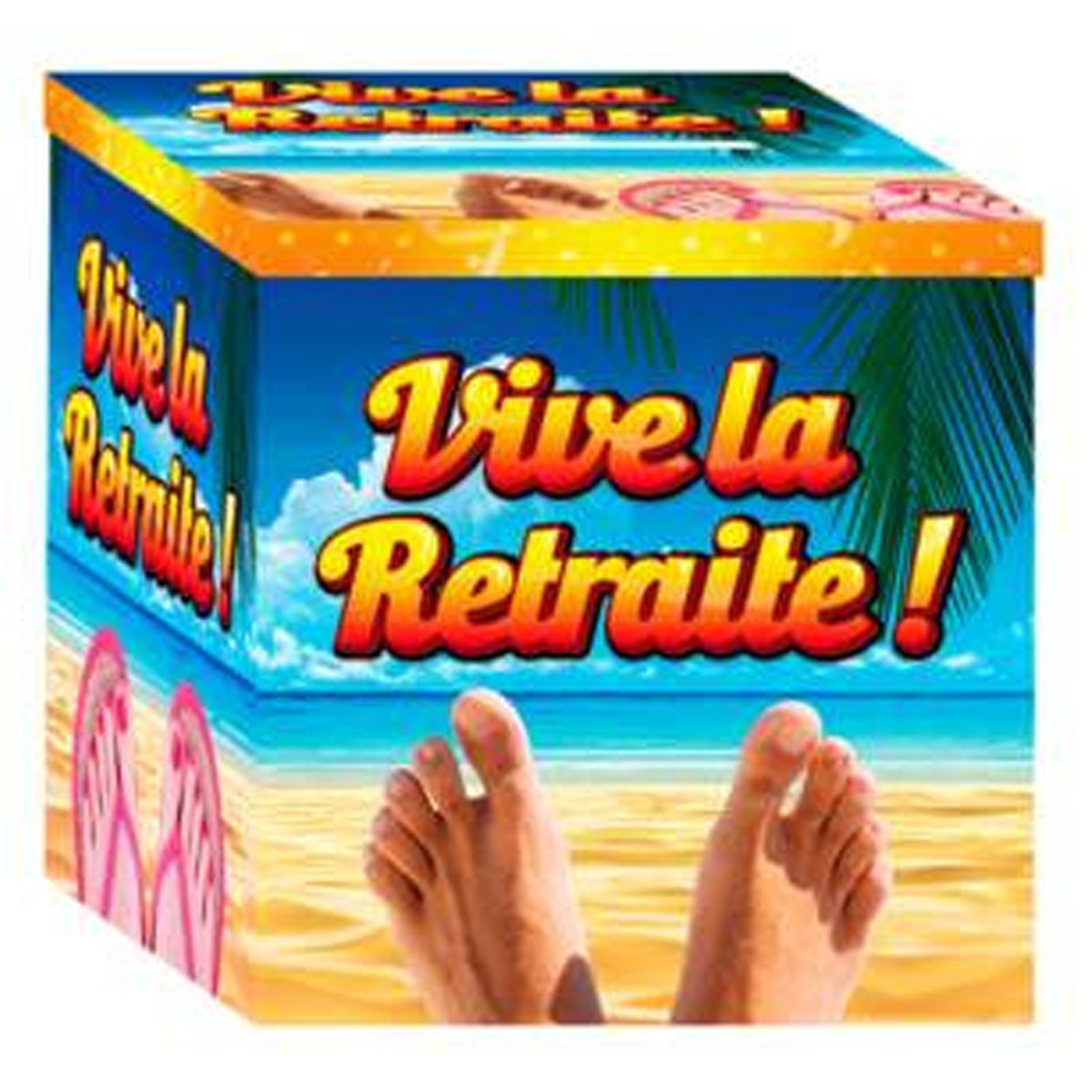 Urne cartonnée \'Vive la Retraite !\' multicolore (doigts de pieds en éventail) - 20x20 cm - [R2959]