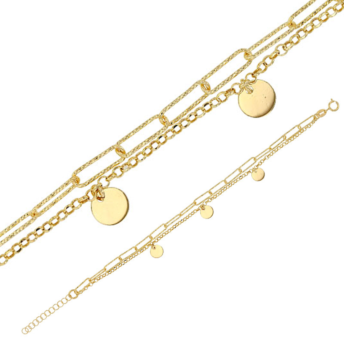 Bracelet Argent artisanal \'Cléopatra\' doré - 6 mm (2 rangs) trombone - [R4992]
