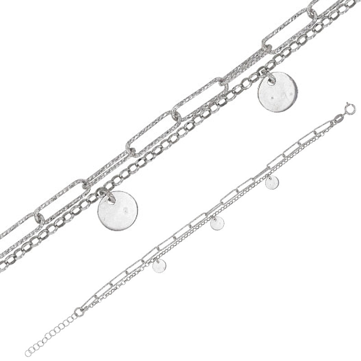 Bracelet Argent artisanal \'Cléopatra\' argenté (rhodié) - 6 mm (2 rangs) trombone - [R4993]