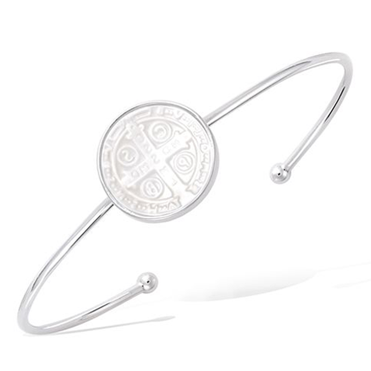 Bracelet argent \'Croix de Saint-Benoit\' blanc nacré argenté (rhodié) - 56 mm 15 mm - [R5670]