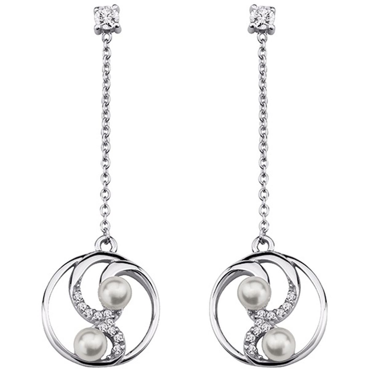 Boucles argent \'Sissi\' blanc argenté (rhodié) - 45x15 mm - [R5708]