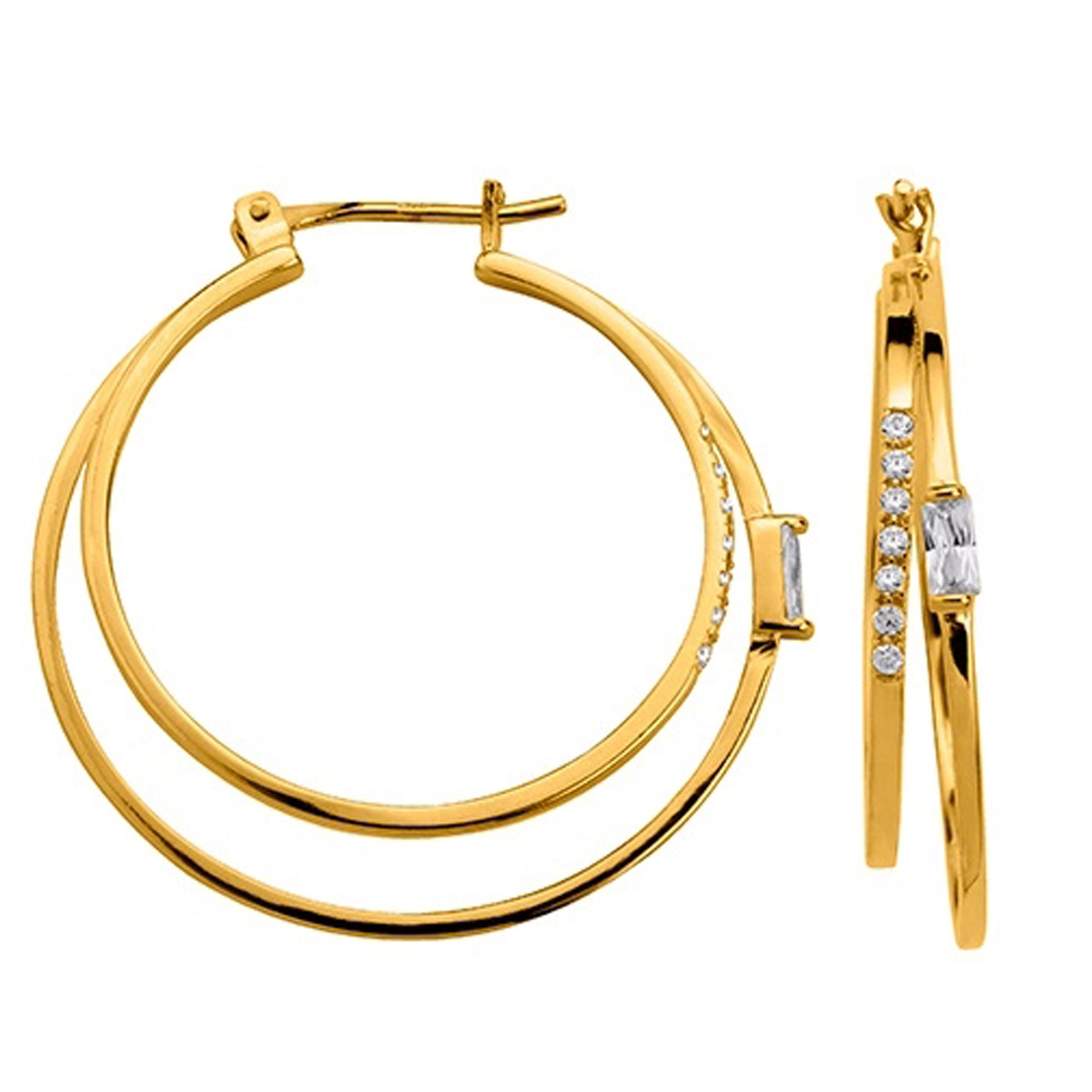 Créoles plaqué or \'Sissi\' blanc doré - 30 mm - [R5713]