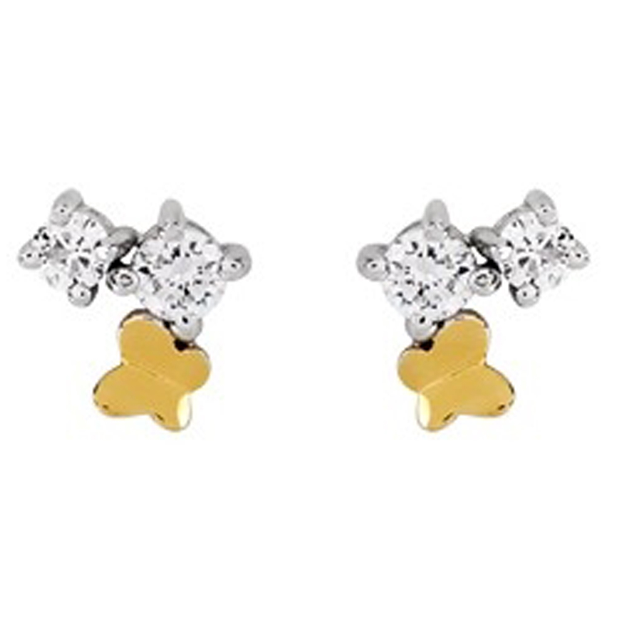 Boucles Argent \'Papillon Lumière\' doré argenté (rhodié) - 8x8 mm - [R5715]