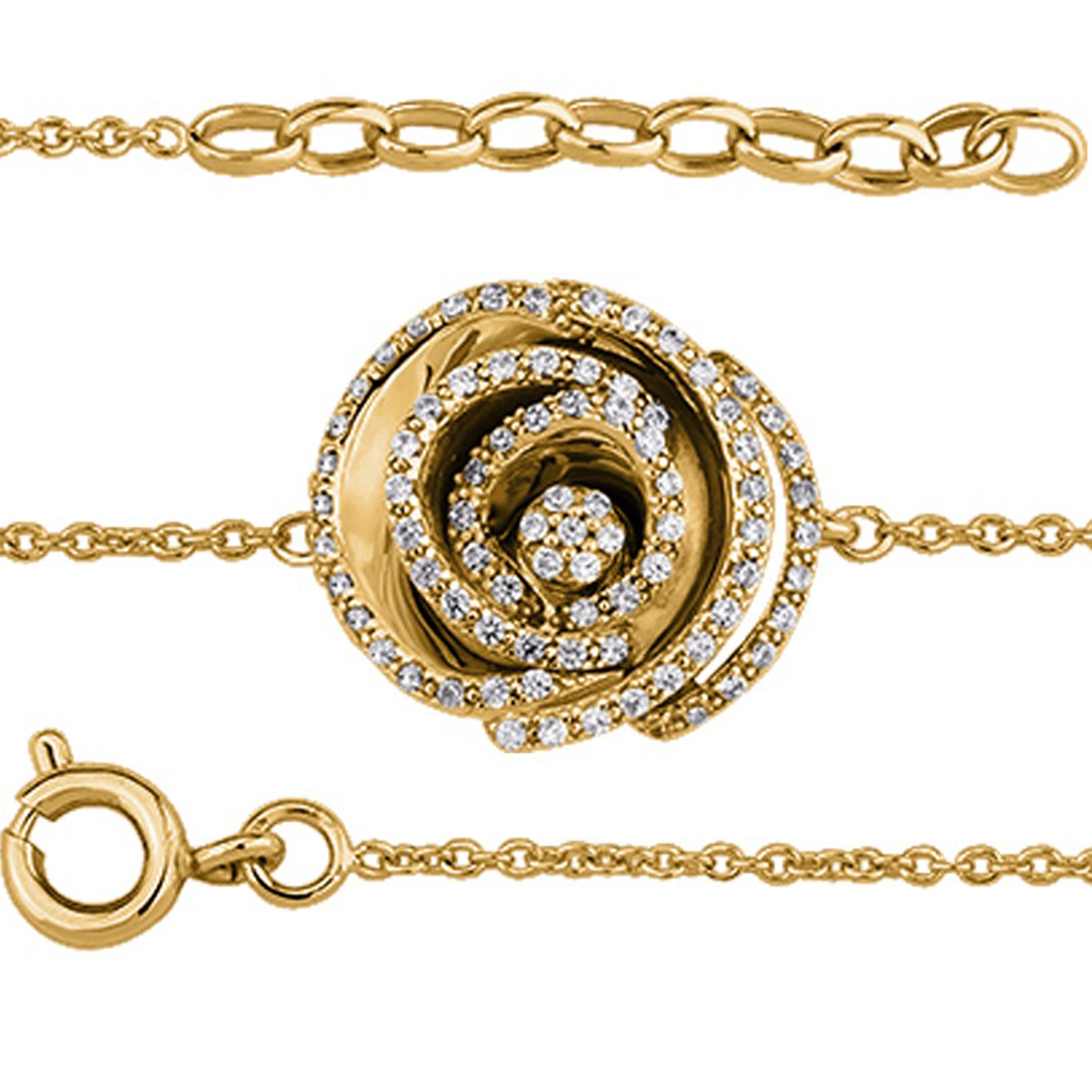 Bracelet Plaqué Or \'Rose Éblouissante\' blanc doré - 19 cm 15 mm - [R5724]