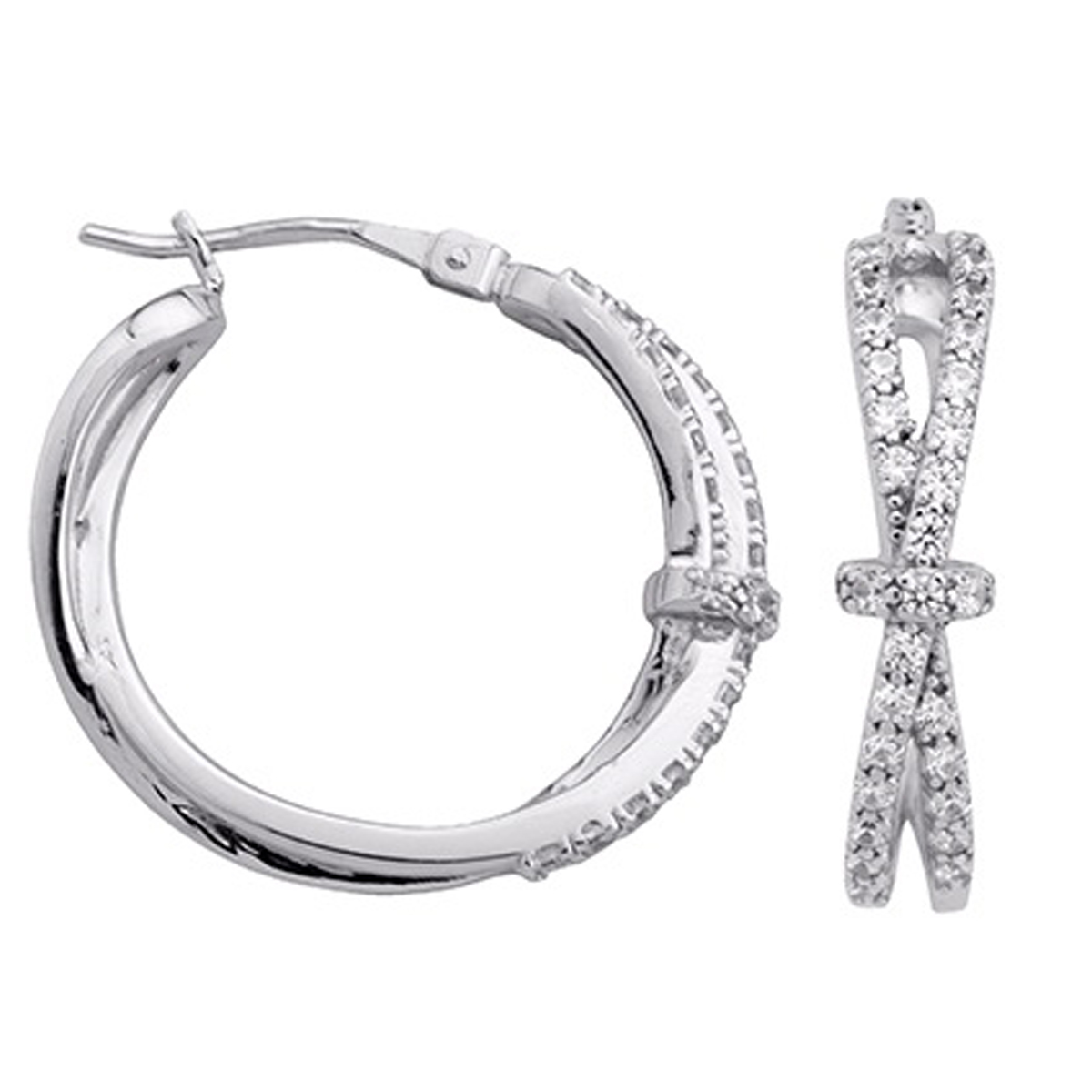 Créoles argent \'Sissi\' blanc argenté (rhodié) - 20 mm - [R5735]