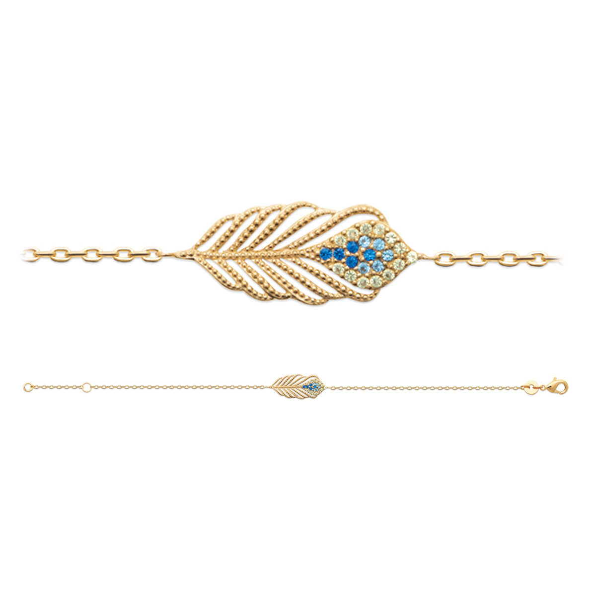 Bracelet Plaqué Or \'Cléopatra\' bleu doré - 20x8 mm (plume) - [R5757]