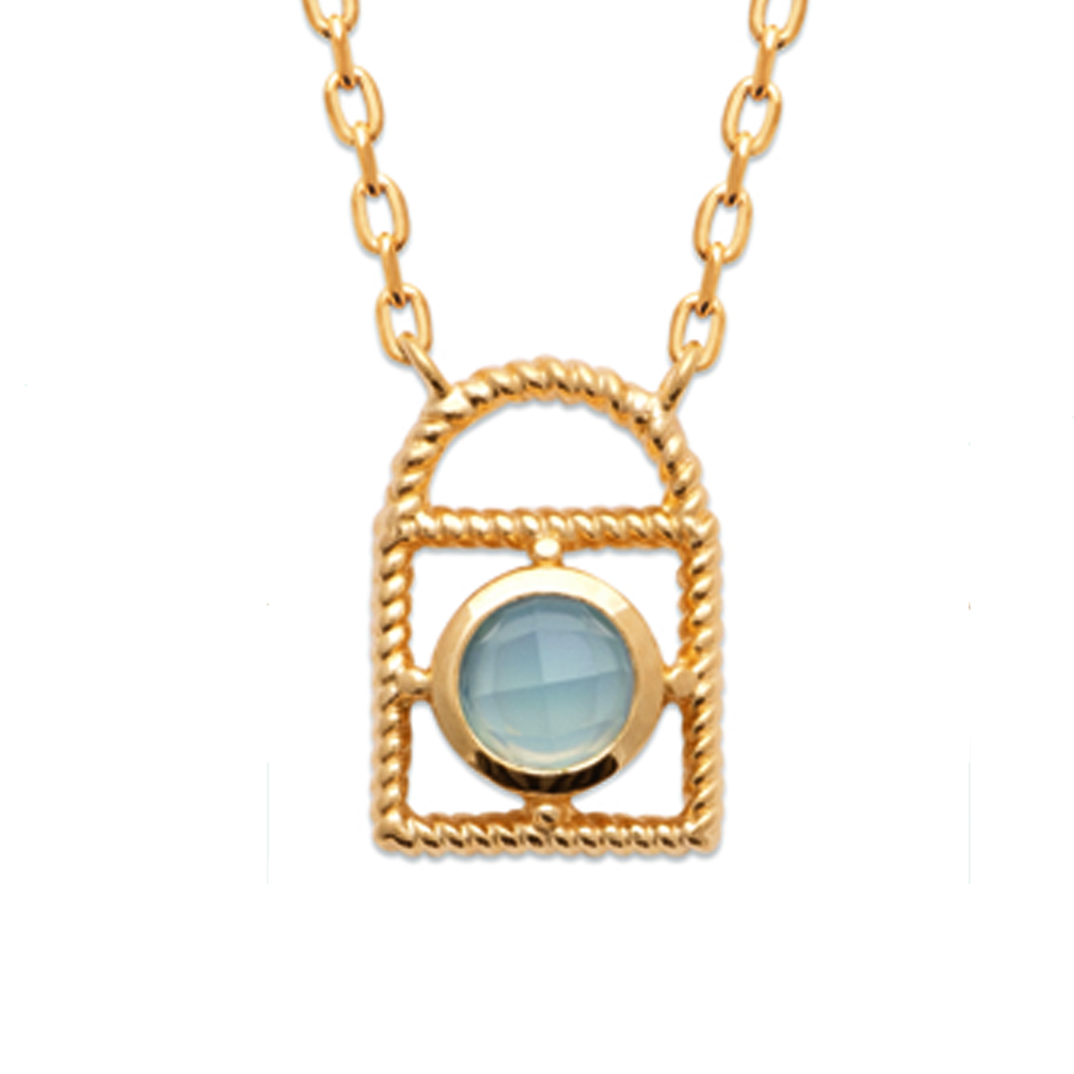 Collier Plaqué Or \'Cléopatra\' gris doré (labradorite) - 45 cm 11x8 mm (cadenas) - [R5792]