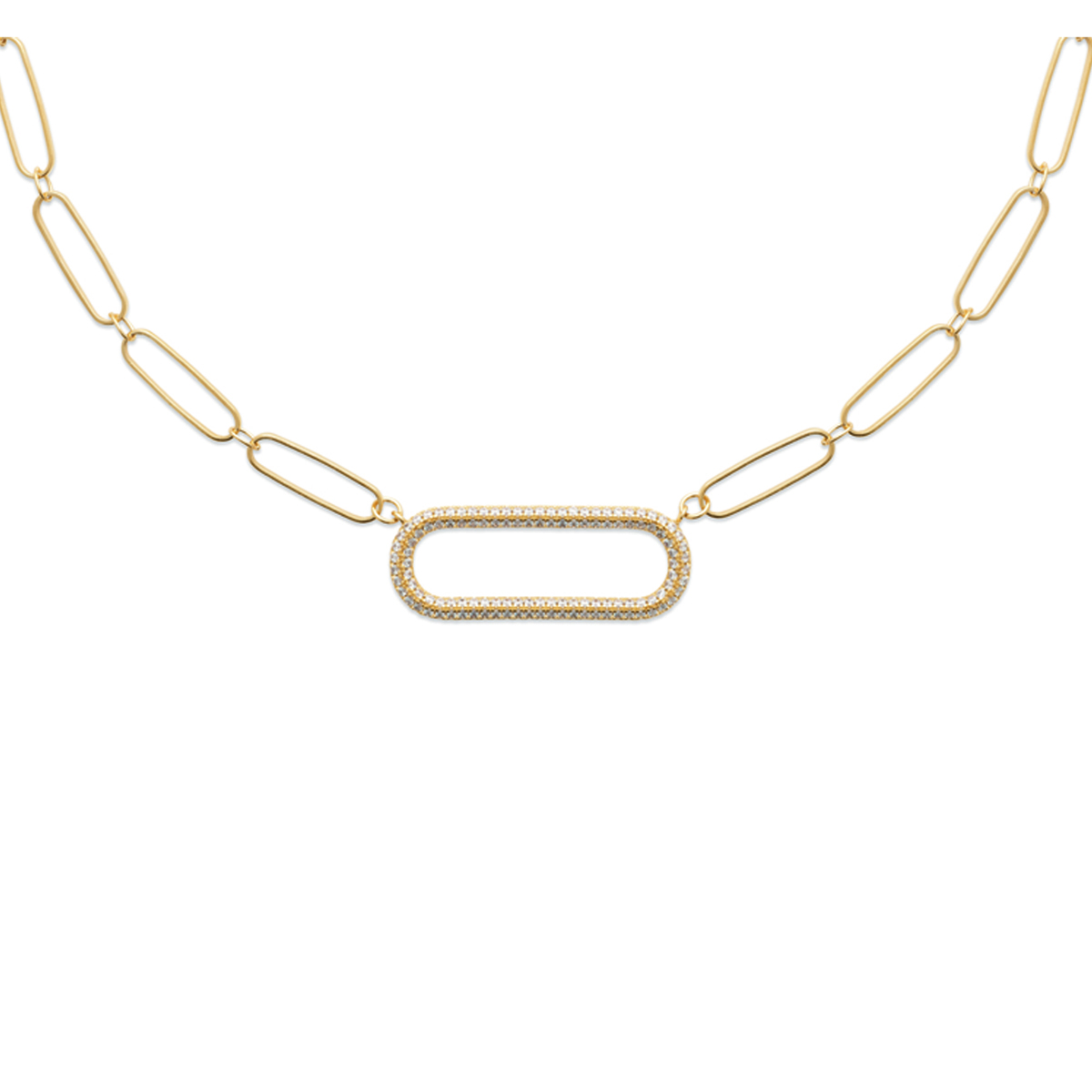 Collier Plaqué Or \'Cléopatra\' blanc doré - 45 cm 30x12 mm (trombone) - [R5794]