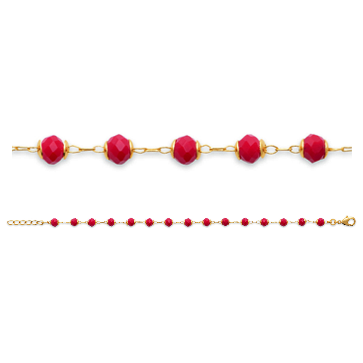 Bracelet Plaqué Or \'Boho\' rouge doré  - 18 cm, 4 mm - [R5829]