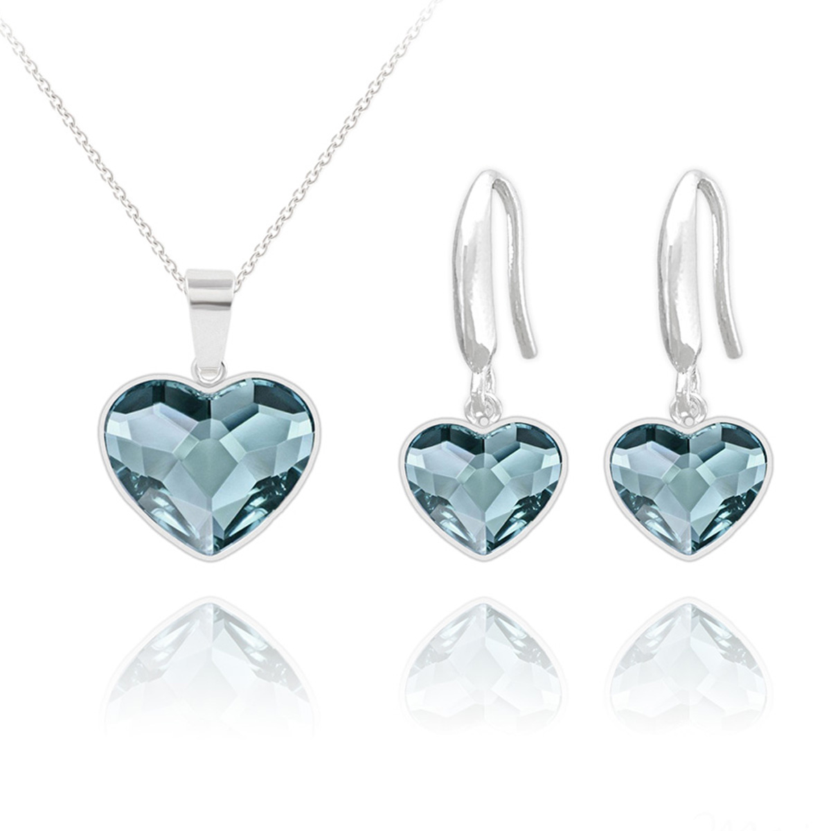 Parure argent artisanales \'Love\' bleu denim argenté (collier et boucles) - 15x13 mm - [R5855]