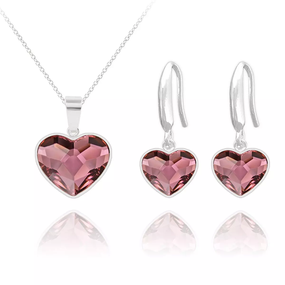 les trésors de lily Parure argent artisanales 'Love' violet vieux rose argenté (collier et boucles) 15x13 mm [R5857]