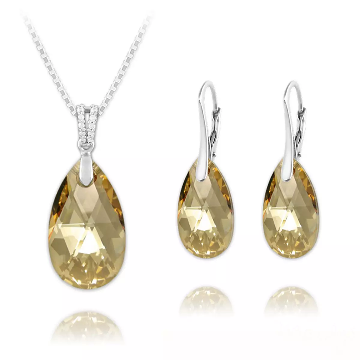 les trésors de lily Parure argent artisanales 'Sissi' ambre golden shadow argenté (collier et boucles) 15x9 mm [R5861]