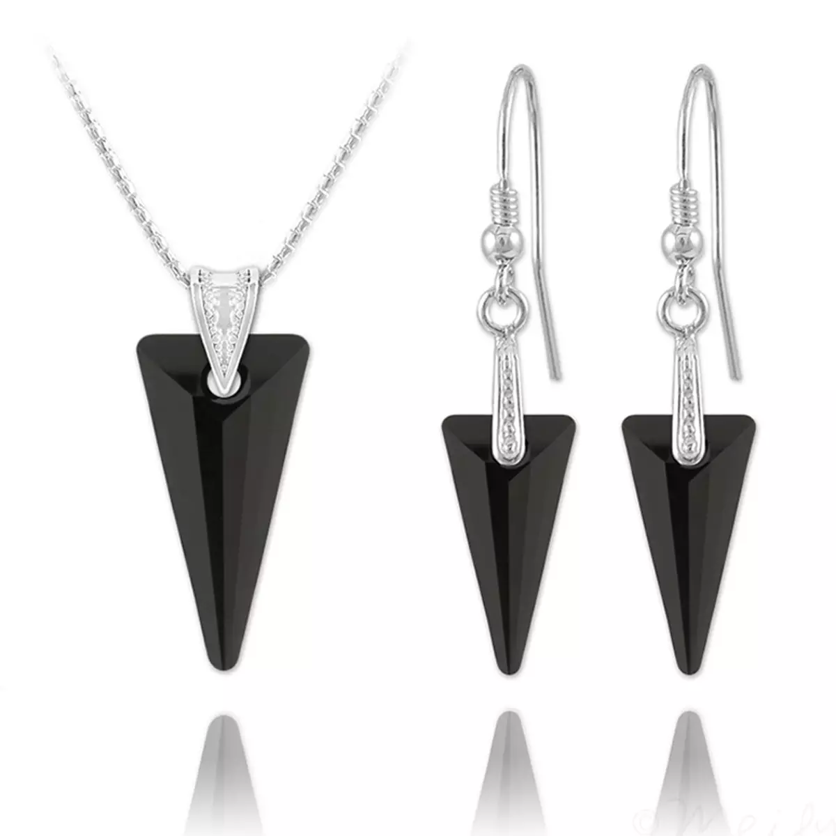 les trésors de lily Parure argent artisanales 'Sissi' noir argenté (collier et boucles) 27x13 mm [R5863]