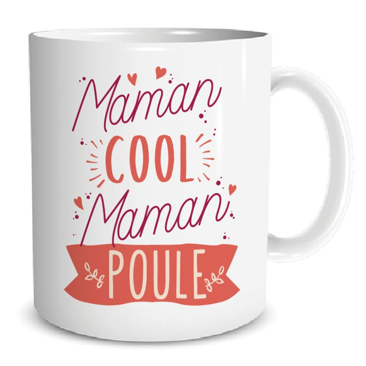 Mug céramique \'Maman Cool Maman Poule\' orange rose - 95x80 mm - [A3721]