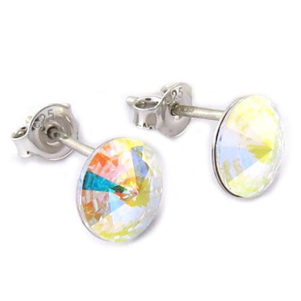 Boucles Argent \'Cristal\' blanc boréal (9 mm) - [K1948]
