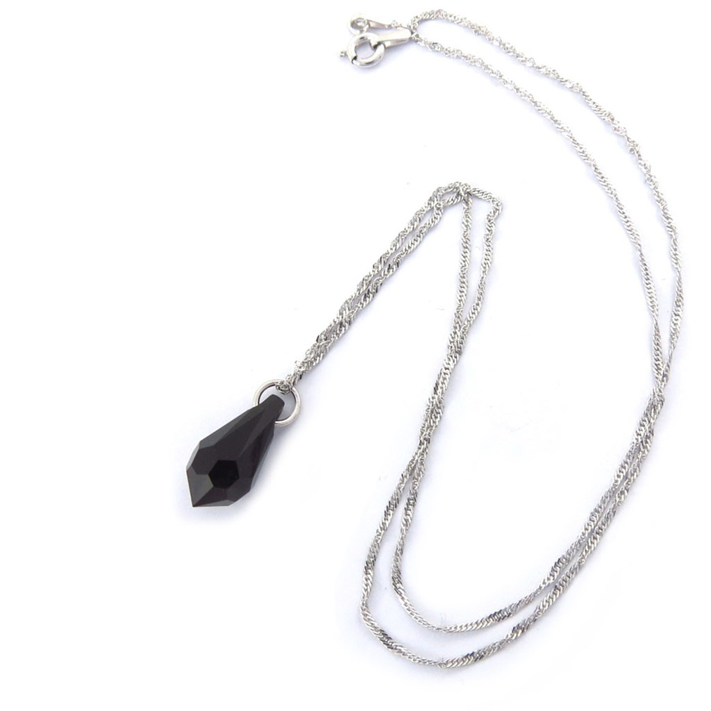 Collier Argent \'Cristal\' noir - 16x8 mm - [K2723]