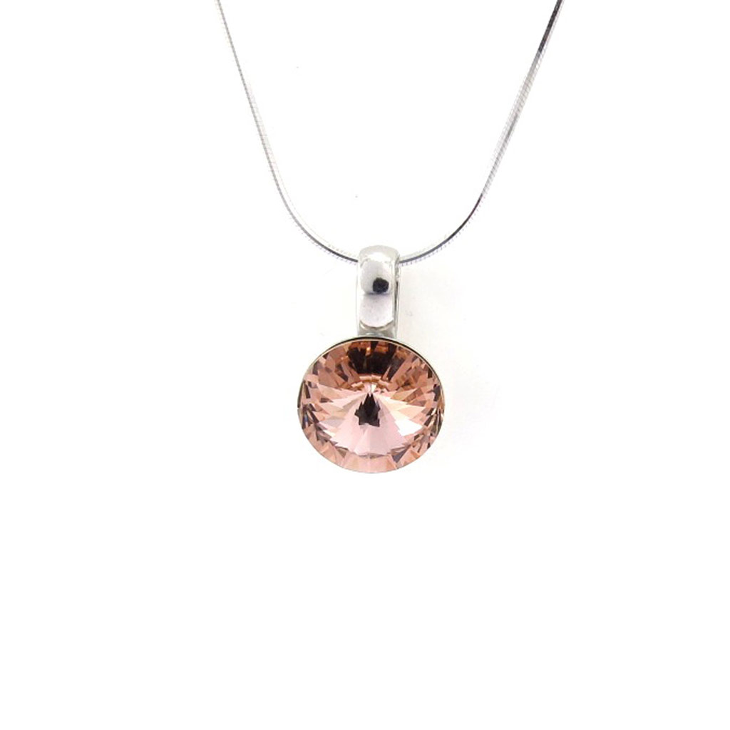 Collier Argent \'Cristal\' saumon - 12 mm - [K2731]