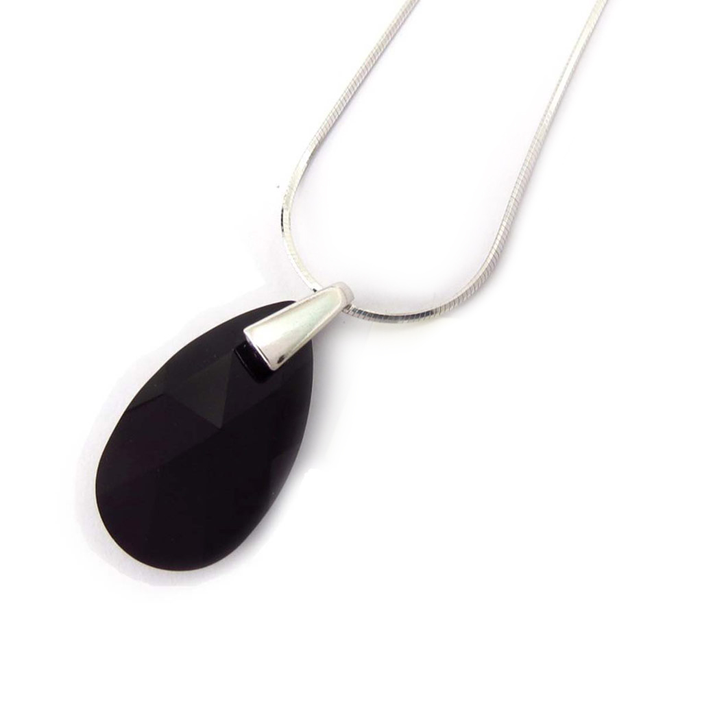 Collier Argent \'Cristal\' noir - 25x13 mm - [K5405]