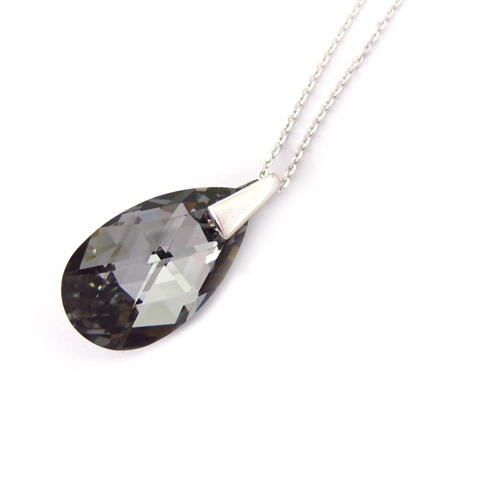 Collier Argent \'Cristal\' gris - 25x13 mm - [K5407]