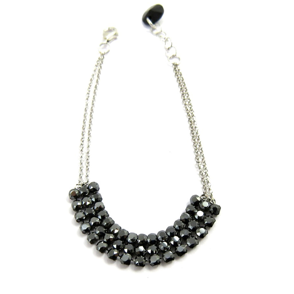 Bracelet Argent \'Sissi\' noir gris - 8 mm - [L9731]