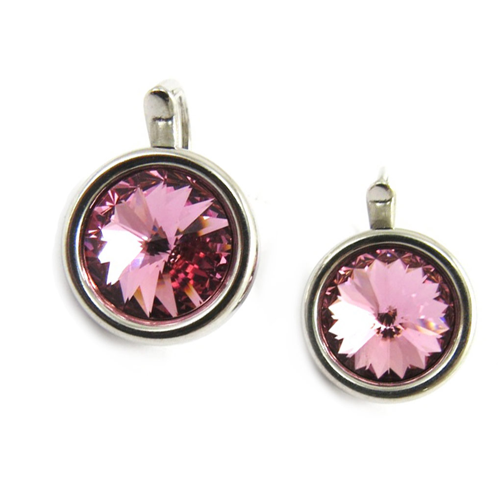 Dormeuses Argent \'Sissi\' rose (15 mm) - [M1029]