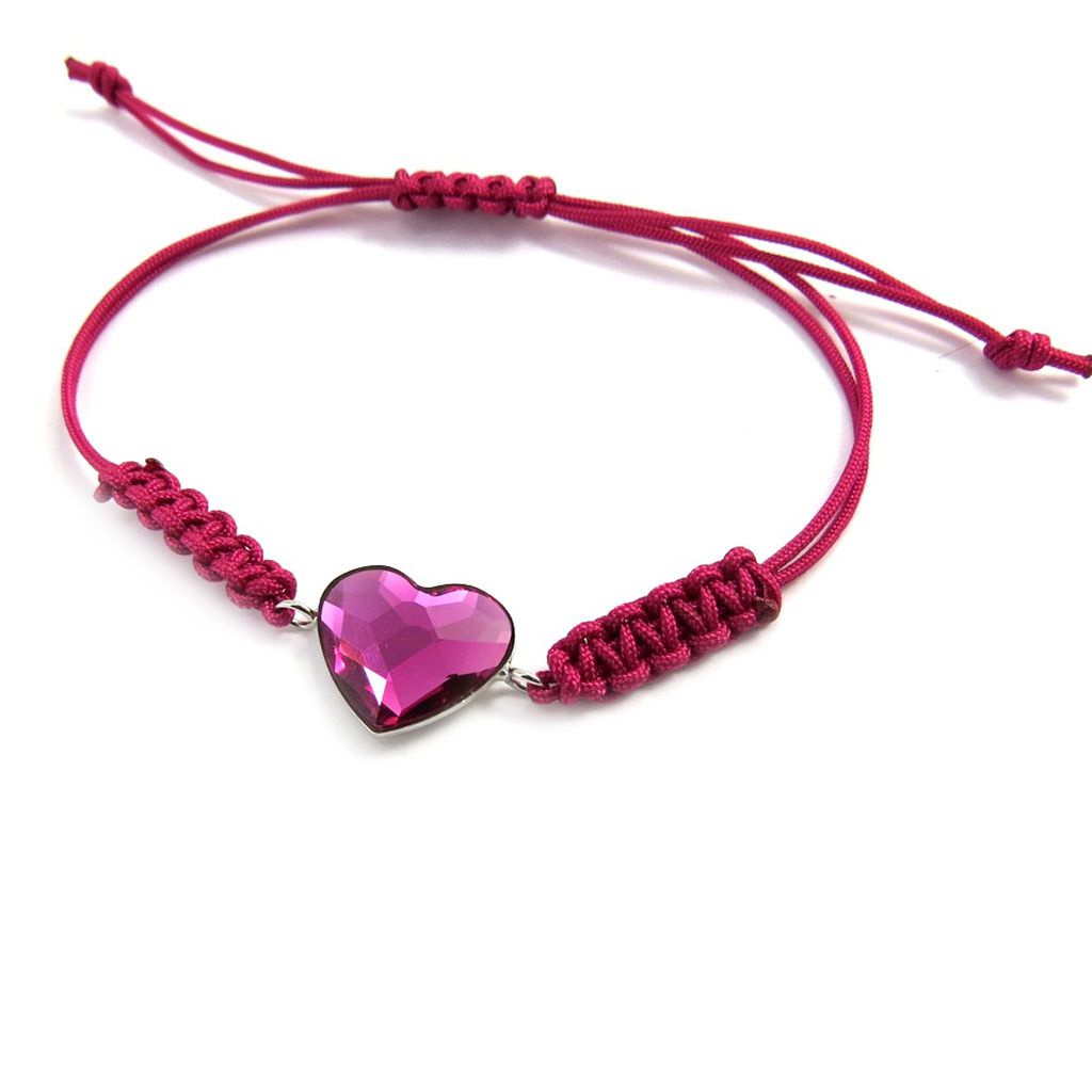 Bracelet Argent \'Love\' rose fuschia (Crystal) - [M2008]