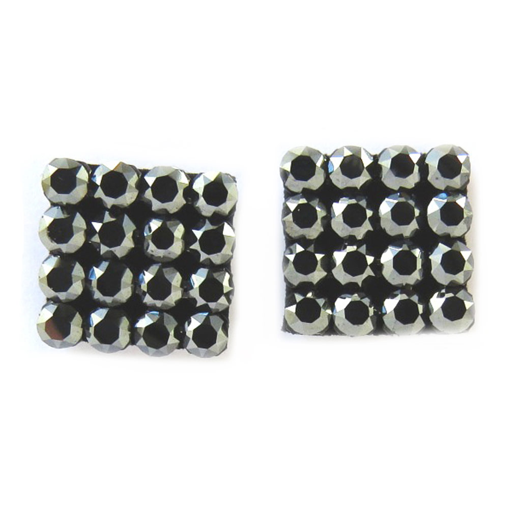 Boucles Argent \'Sissi\' noir gris (11 mm) (Crystal) - [M2044]