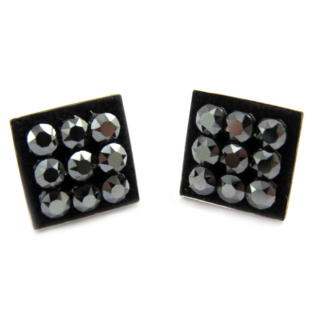 Boucles Argent \'Sissi\' noir gris (10 mm) (Crystal) - [M2071]