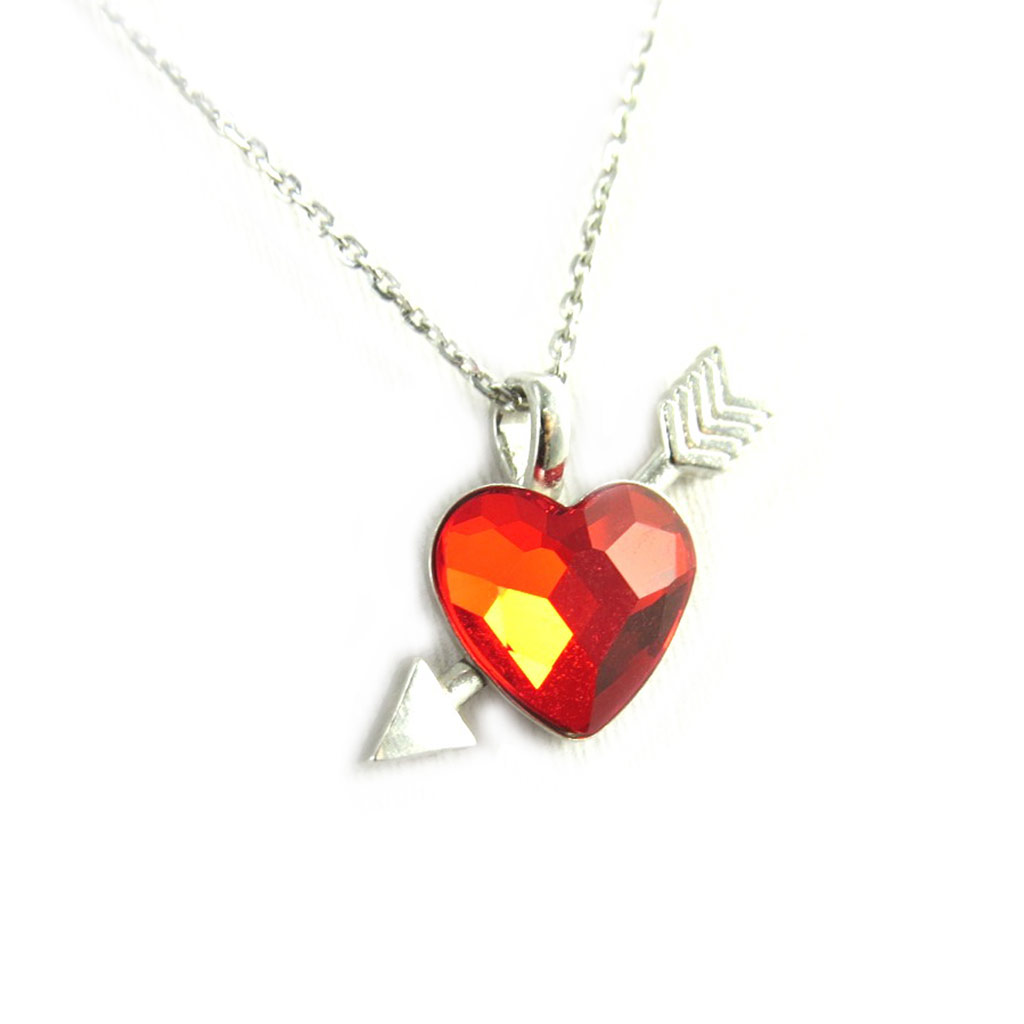 Collier Argent \'Love\' rouge (Crystal) - 21x21 mm - [M2162]