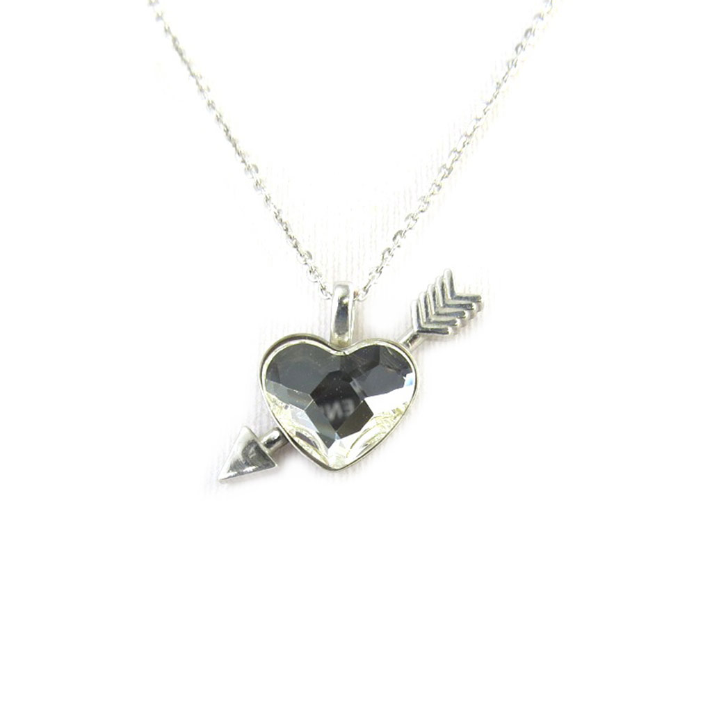 Collier Argent \'Love\' blanc (Crystal) - 21x21 mm - [M2163]