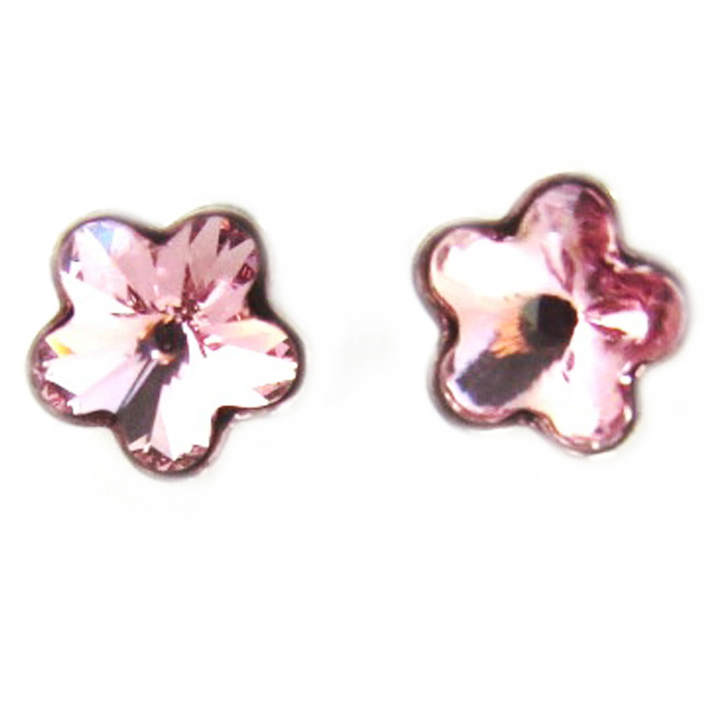 Boucles Argent \'Flora\' rose (8 mm) (Crystal) - [M4529]