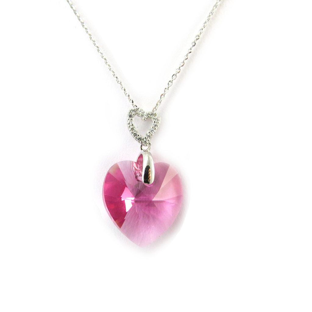 Collier Argent \'Love\' rose (Crystal) - 17x17 mm - [N3437]